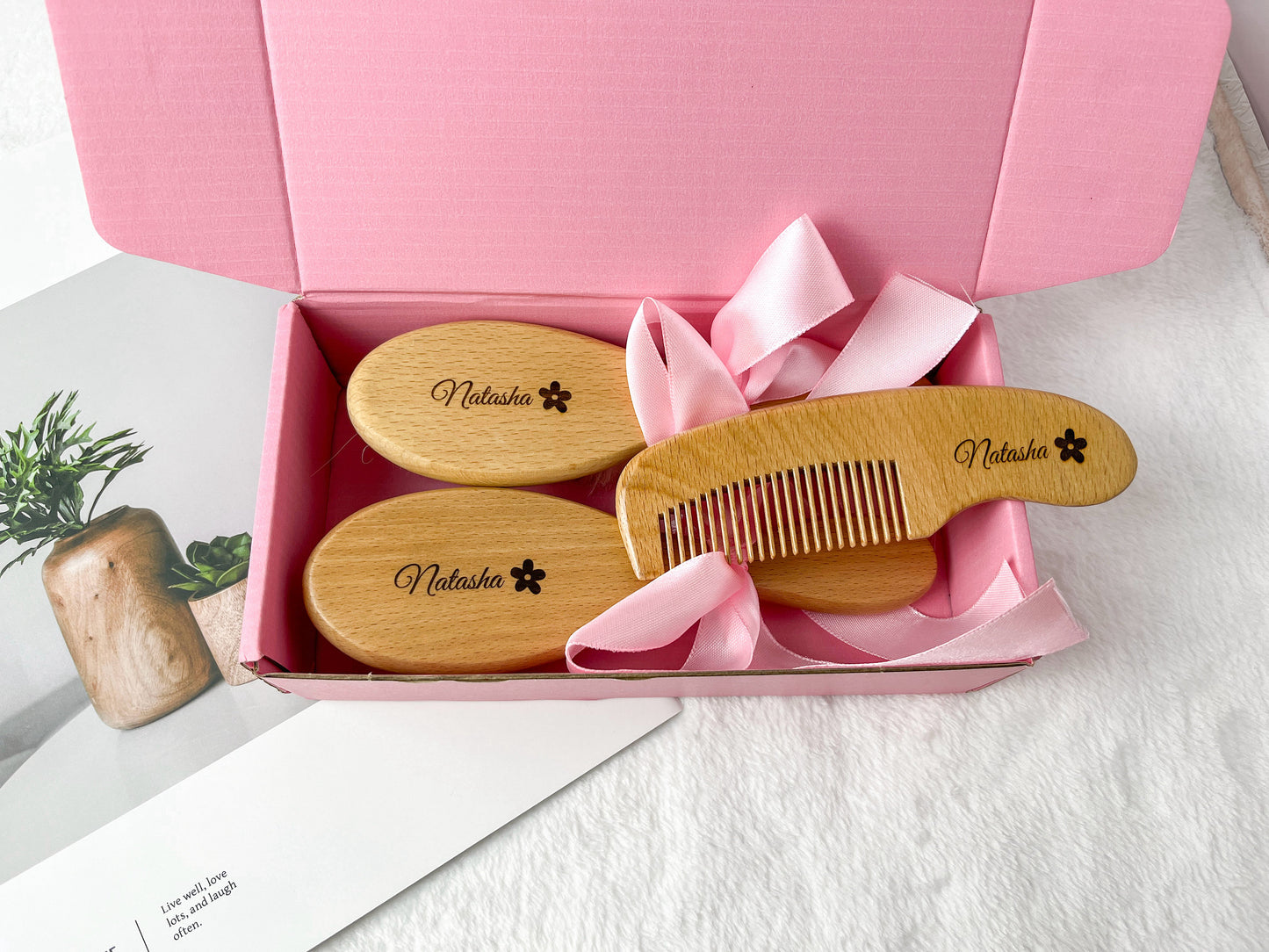 Engraved personalised wooden hairbrush