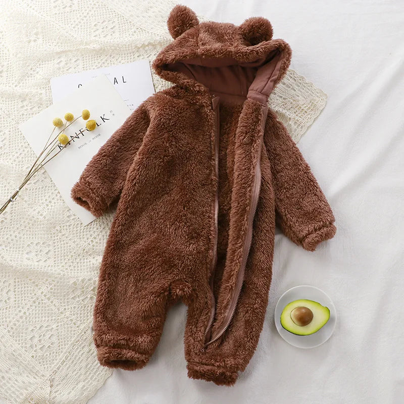 Fleece Bear Hooded  Jumpsuit