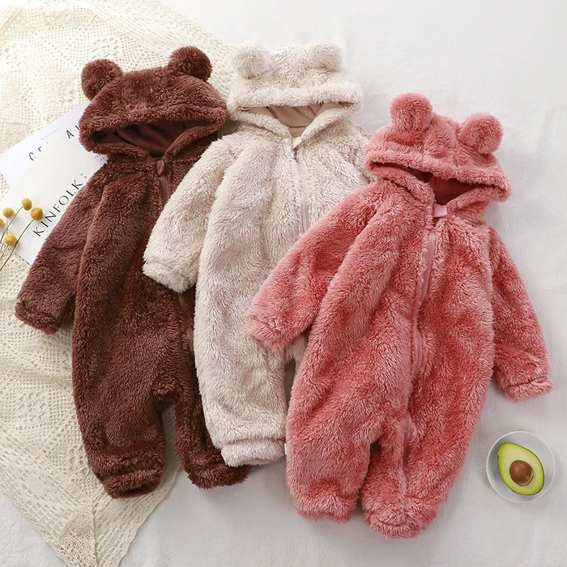 Fleece Bear Hooded  Jumpsuit