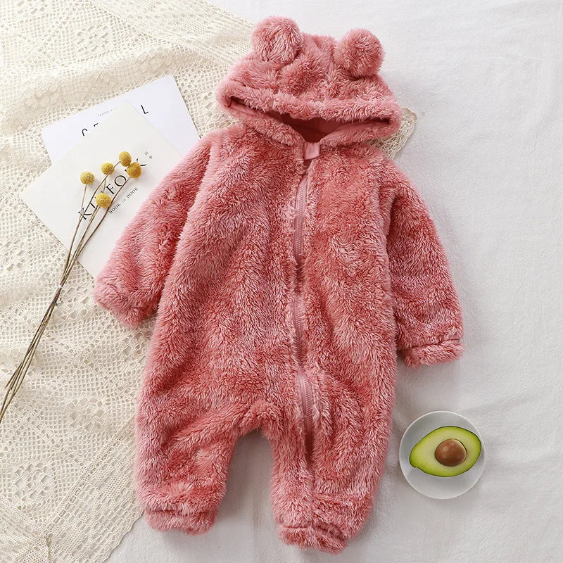 Fleece Bear Hooded  Jumpsuit