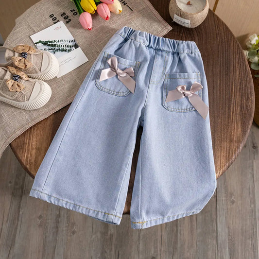 Girls Bow Wide Leg Jeans